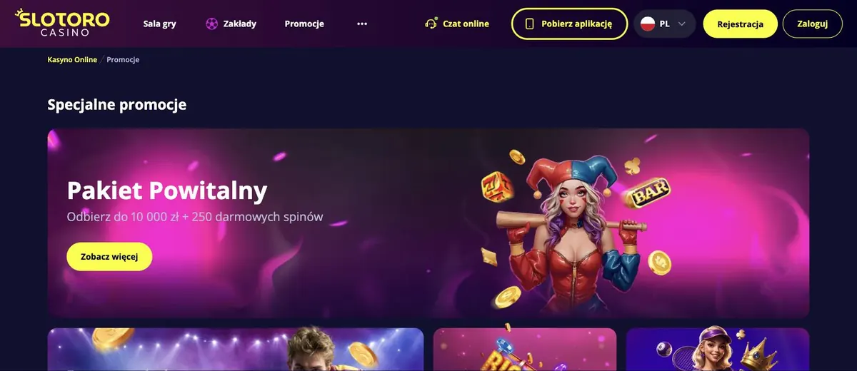 Slotoro kod promocyjny - strona promocji z pakietem powitalnym